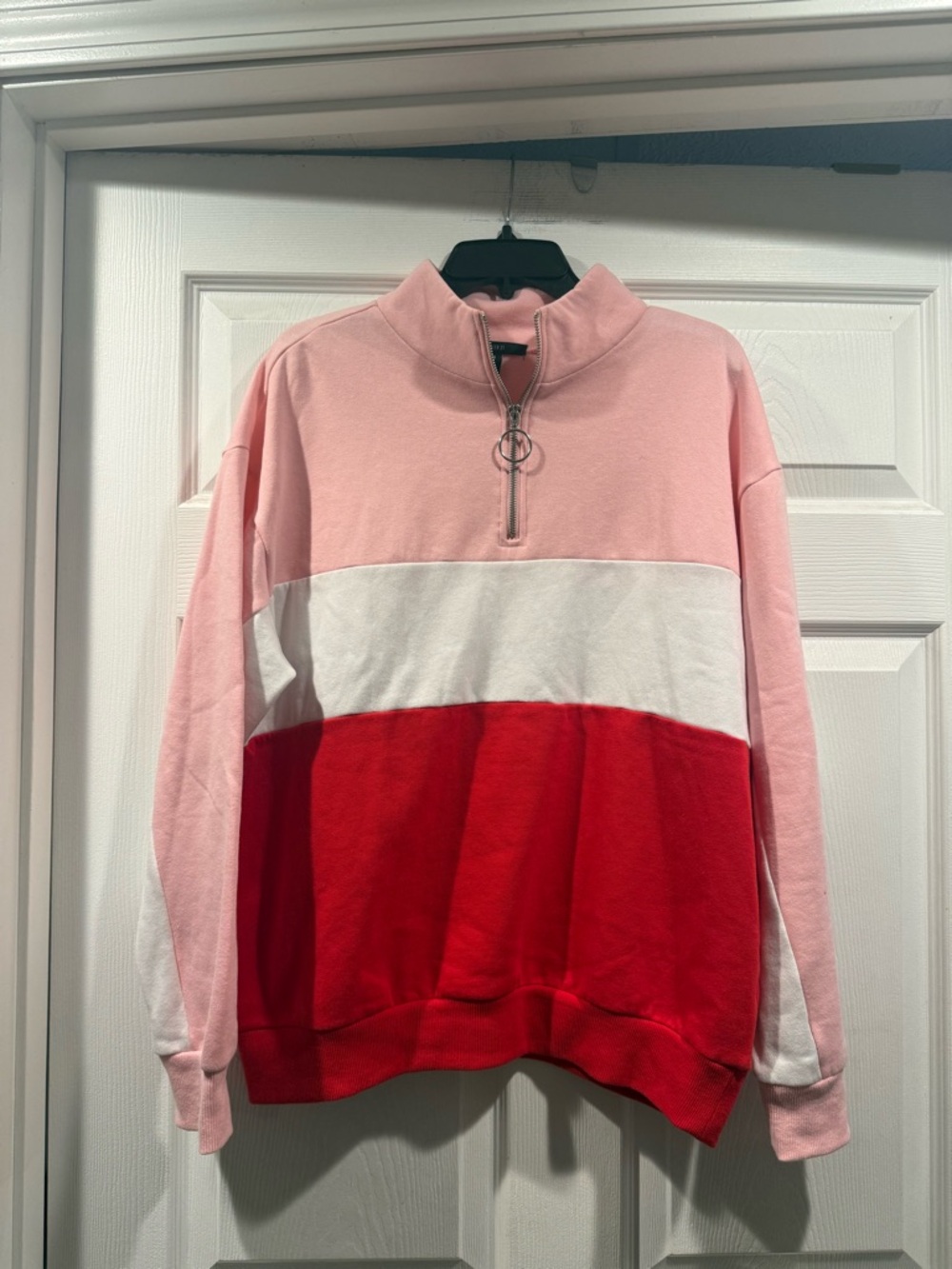 Forever 21 Pink, White & Red Colorblock Half-Zip Pullover. size large
